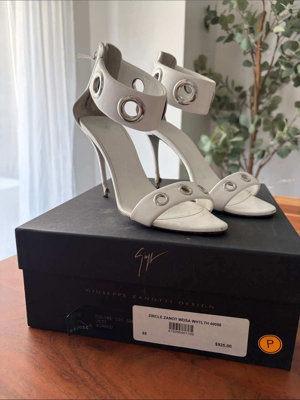 Giuseppe Zanotti White Grommet Ankle-Strap Heels